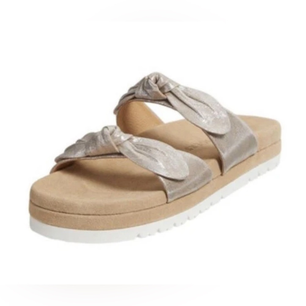 Jack Rogers Monica Double Knot Bows Platinum Womens Slide Sandals Size 7 New
